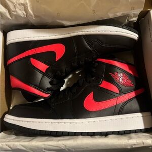 Brand new women’s Jordan 1 Mid Black Siren Red size 10.5